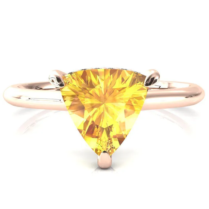 Fire Brilliance Janey Trillion Yellow Sapphire 3 Prongs Claw Floating Halo Inverted Cathedral Ring Rings