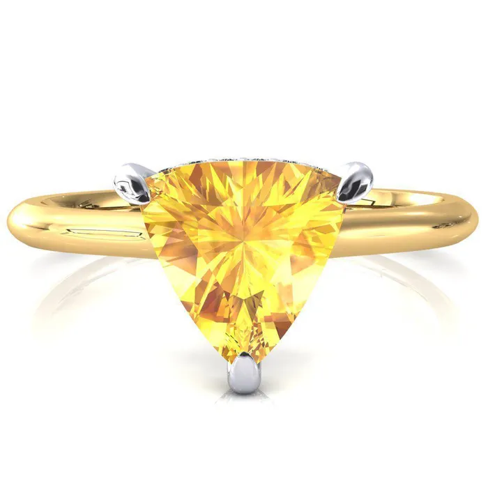 Fire Brilliance Janey Trillion Yellow Sapphire 3 Prongs Claw Floating Halo Inverted Cathedral Ring Rings