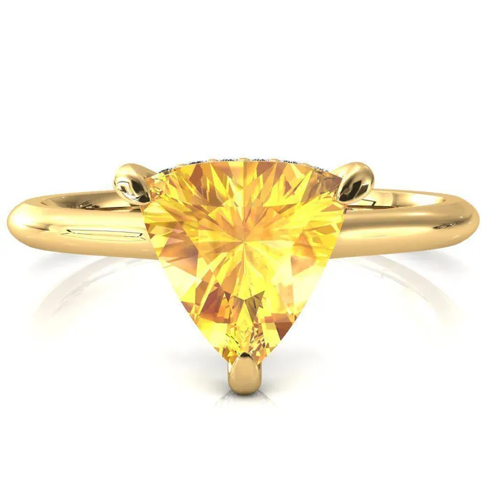 Fire Brilliance Janey Trillion Yellow Sapphire 3 Prongs Claw Floating Halo Inverted Cathedral Ring Rings