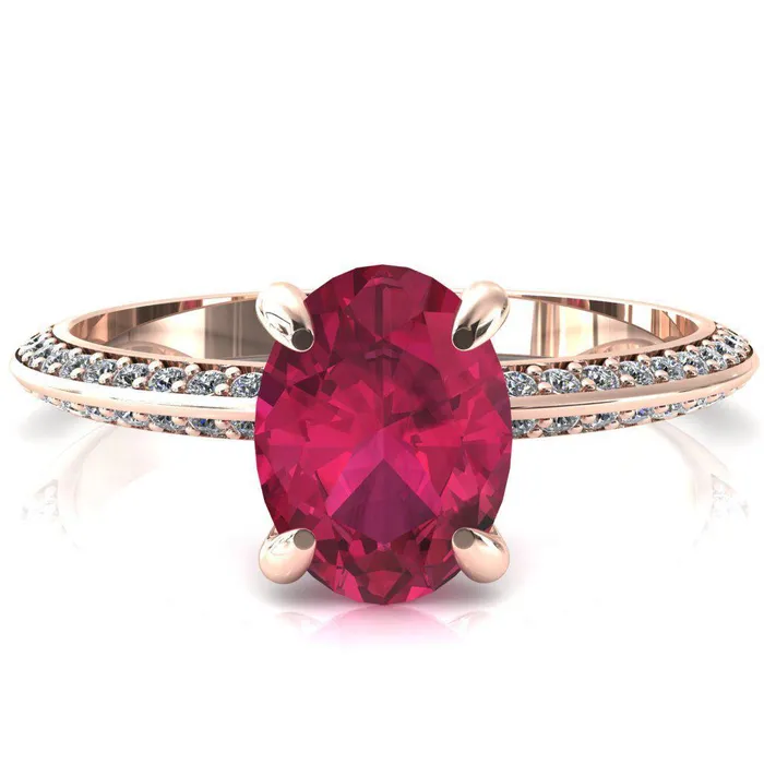 Fire Brilliance Nancy Oval Ruby 4 Prong 12 Eternity Diamond Knife Shank Accent Engagement Ring Rings