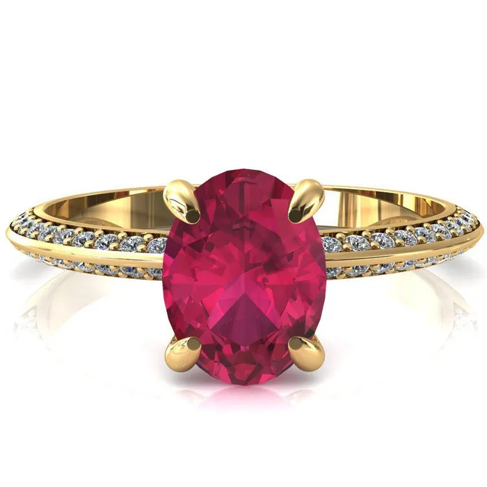 Fire Brilliance Nancy Oval Ruby 4 Prong 12 Eternity Diamond Knife Shank Accent Engagement Ring Rings