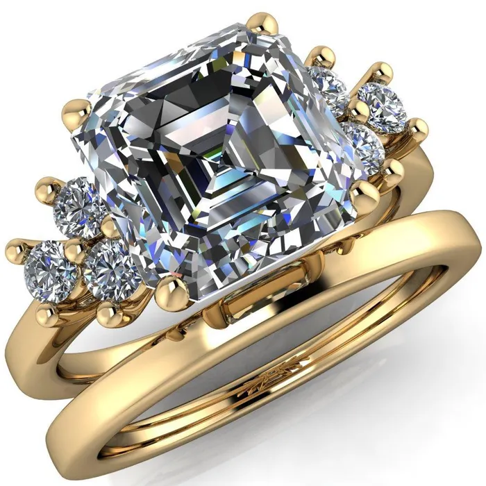 Fire Brilliance Nirvana Asscher Moissanite Multi Diamond Side Engagement Ring Rings