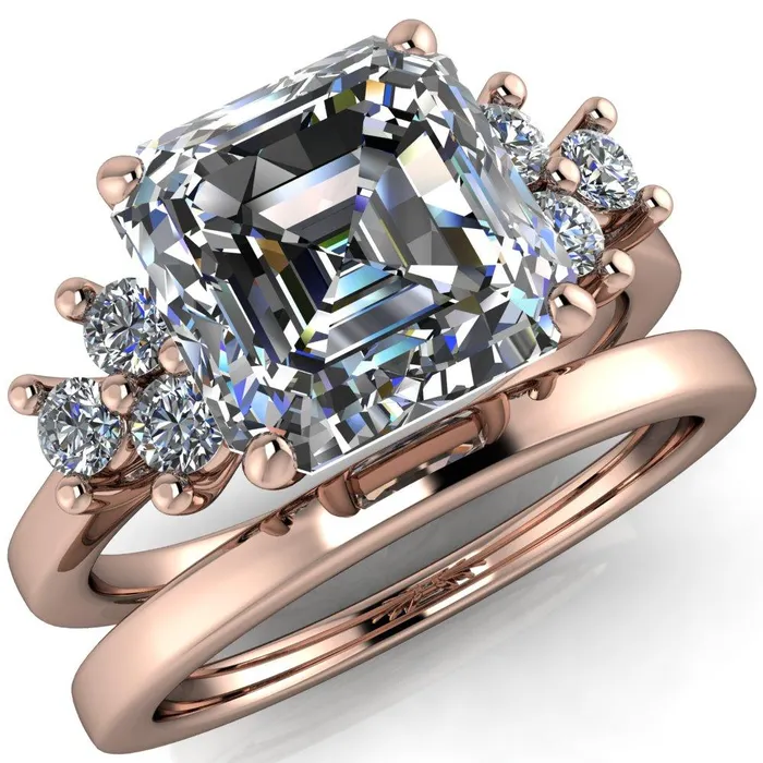 Fire Brilliance Nirvana Asscher Moissanite Multi Diamond Side Engagement Ring Rings