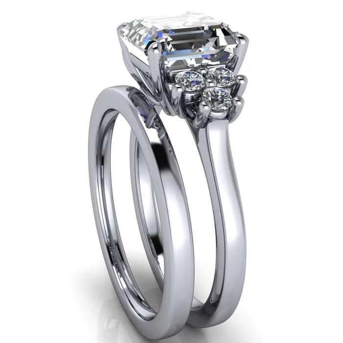 Fire Brilliance Nirvana Asscher Moissanite Multi Diamond Side Engagement Ring Rings