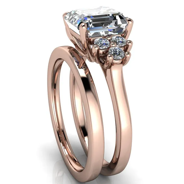 Fire Brilliance Nirvana Asscher Moissanite Multi Diamond Side Engagement Ring Rings