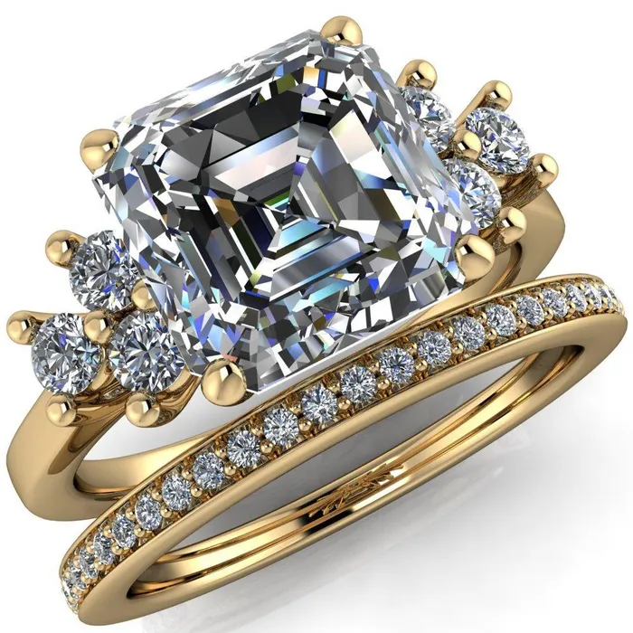 Fire Brilliance Nirvana Asscher Moissanite Multi Diamond Side Engagement Ring Rings