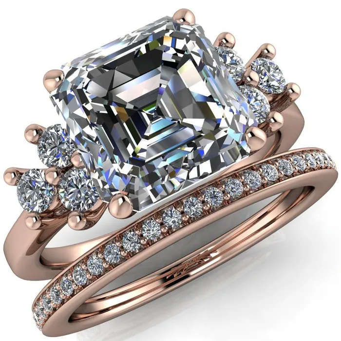 Fire Brilliance Nirvana Asscher Moissanite Multi Diamond Side Engagement Ring Rings