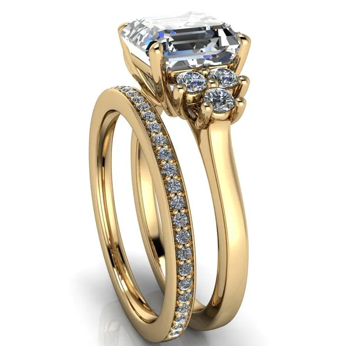 Fire Brilliance Nirvana Asscher Moissanite Multi Diamond Side Engagement Ring Rings