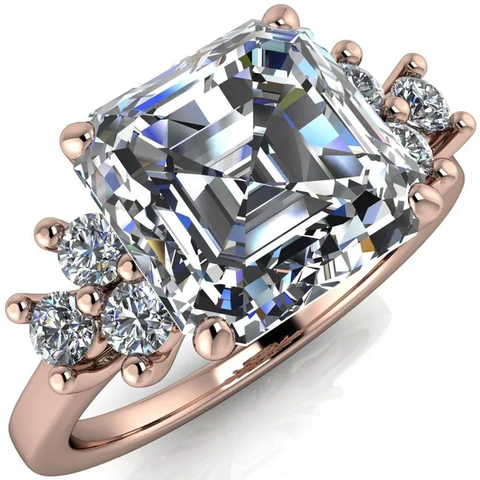 Fire Brilliance Nirvana Asscher Moissanite Multi Diamond Side Engagement Ring Rings