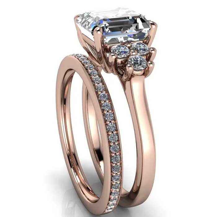 Fire Brilliance Nirvana Asscher Moissanite Multi Diamond Side Engagement Ring Rings