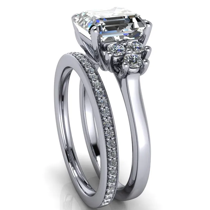 Fire Brilliance Nirvana Asscher Moissanite Multi Diamond Side Engagement Ring Rings