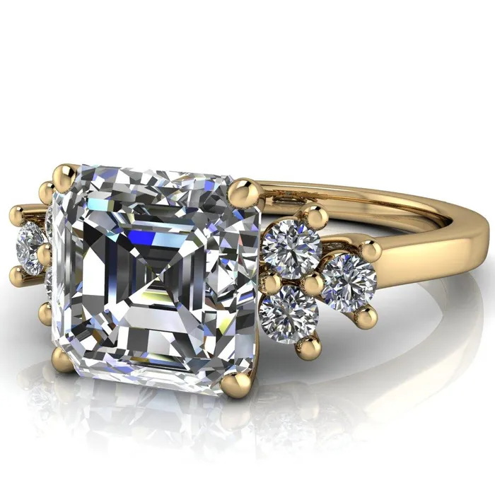 Fire Brilliance Nirvana Asscher Moissanite Multi Diamond Side Engagement Ring Rings