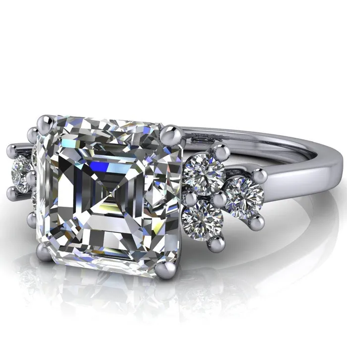 Fire Brilliance Nirvana Asscher Moissanite Multi Diamond Side Engagement Ring Rings