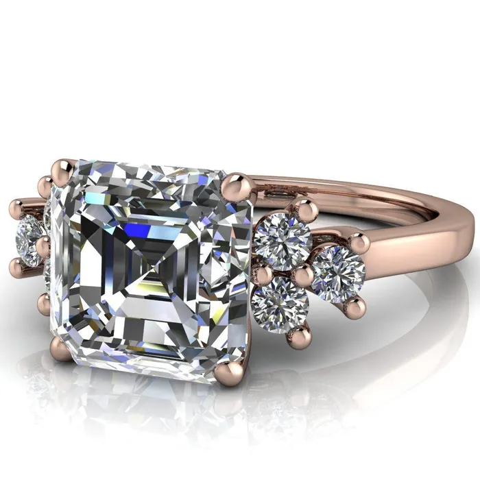 Fire Brilliance Nirvana Asscher Moissanite Multi Diamond Side Engagement Ring Rings