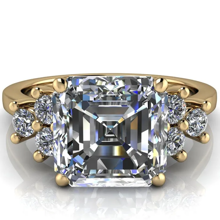 Fire Brilliance Nirvana Asscher Moissanite Multi Diamond Side Engagement Ring Rings