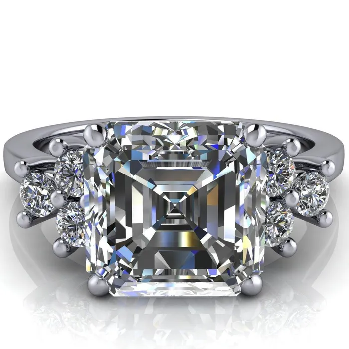 Fire Brilliance Nirvana Asscher Moissanite Multi Diamond Side Engagement Ring Rings