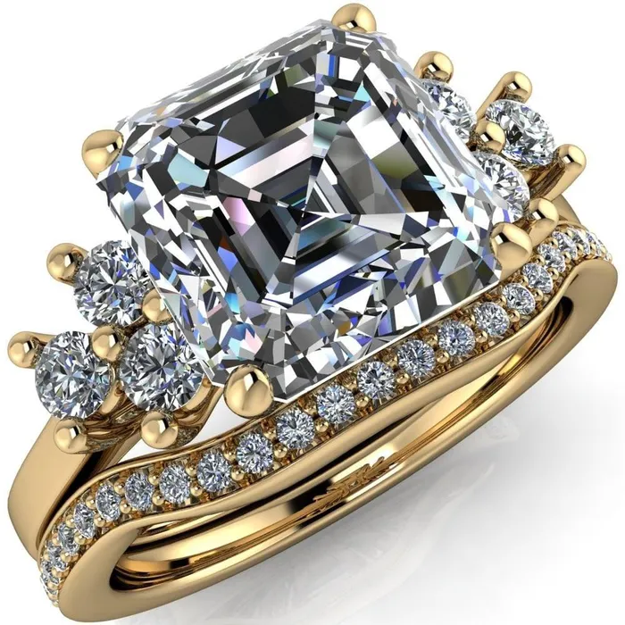 Fire Brilliance Nirvana Asscher Moissanite Multi Diamond Side Engagement Ring Rings