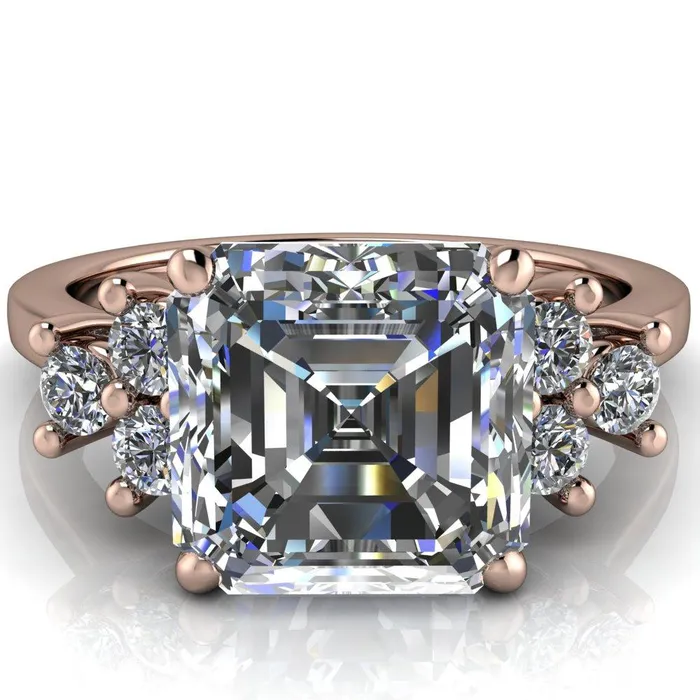 Fire Brilliance Nirvana Asscher Moissanite Multi Diamond Side Engagement Ring Rings
