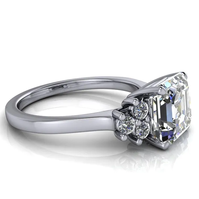 Fire Brilliance Nirvana Asscher Moissanite Multi Diamond Side Engagement Ring Rings