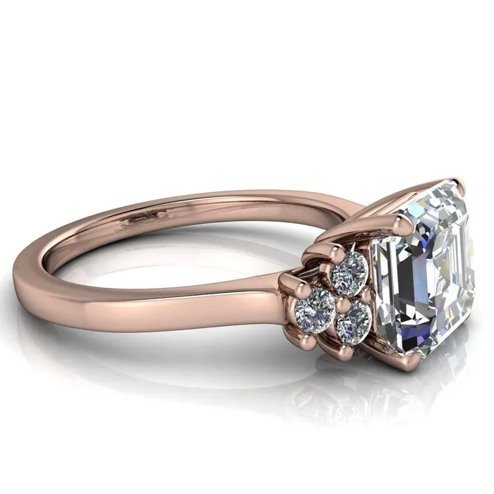 Fire Brilliance Nirvana Asscher Moissanite Multi Diamond Side Engagement Ring Rings