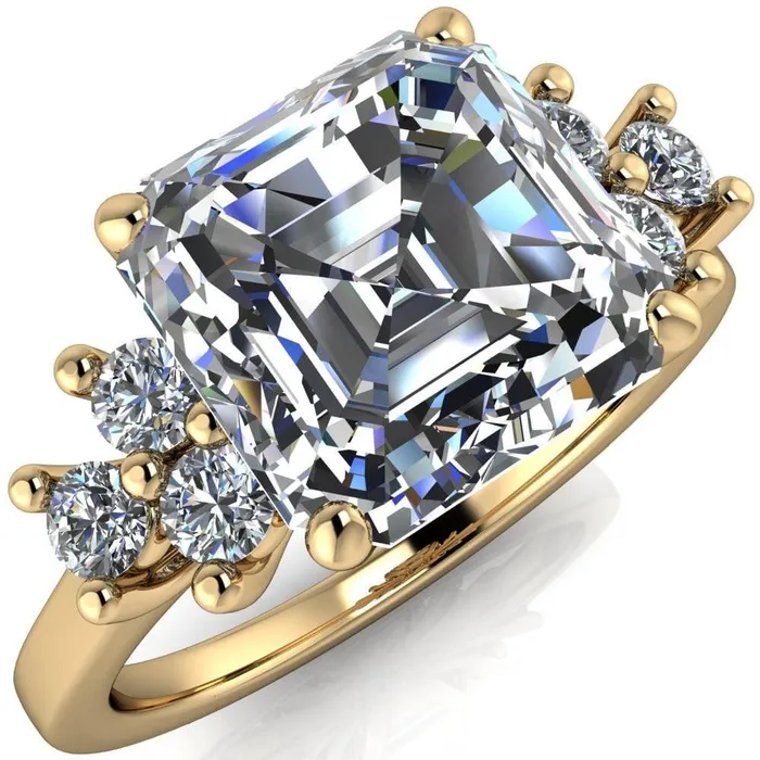 Fire Brilliance Nirvana Asscher Moissanite Multi Diamond Side Engagement Ring Rings