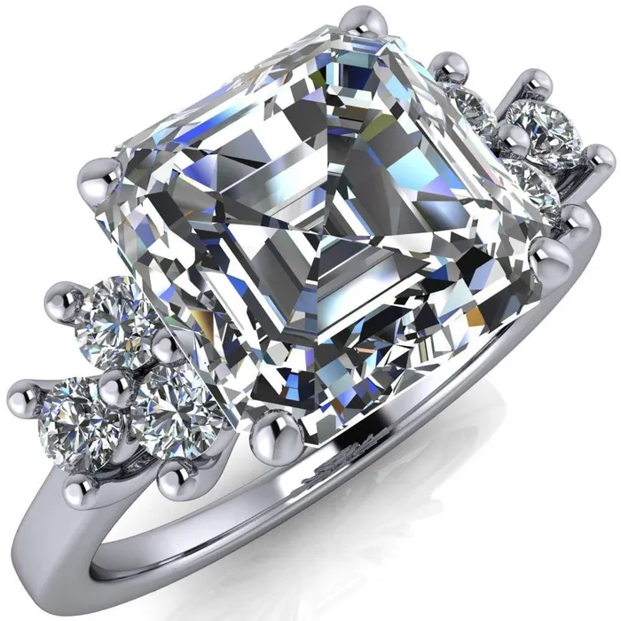 Fire Brilliance Nirvana Asscher Moissanite Multi Diamond Side Engagement Ring Rings