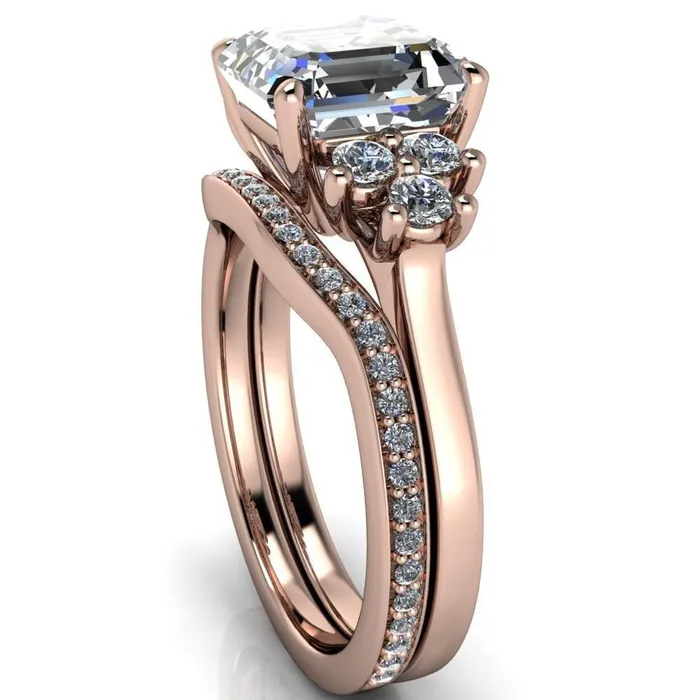 Fire Brilliance Nirvana Asscher Moissanite Multi Diamond Side Engagement Ring Rings