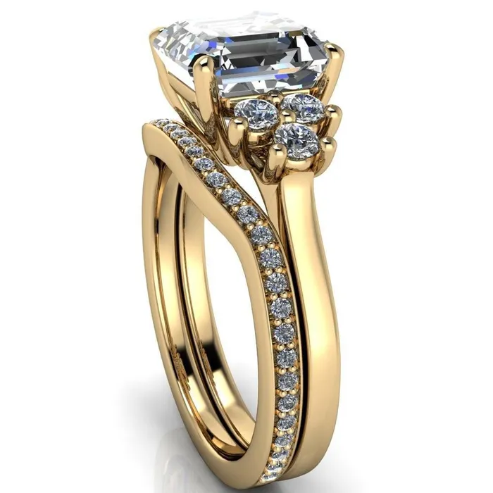 Fire Brilliance Nirvana Asscher Moissanite Multi Diamond Side Engagement Ring Rings