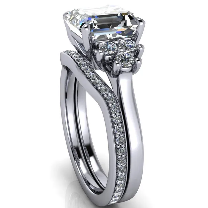 Fire Brilliance Nirvana Asscher Moissanite Multi Diamond Side Engagement Ring Rings