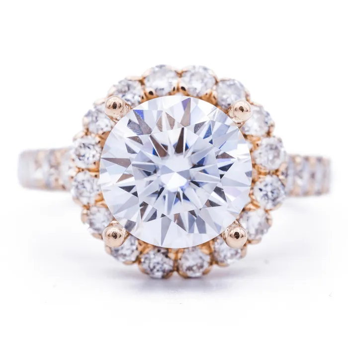 Fire Brilliance Rings 95mm Round Center 14K Rose Gold Halo Ring