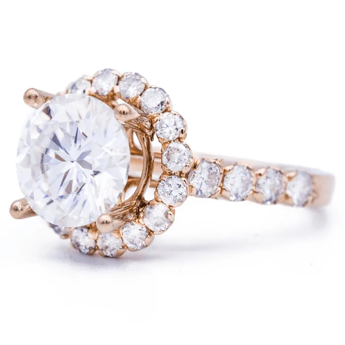 Fire Brilliance Rings 95mm Round Center 14K Rose Gold Halo Ring