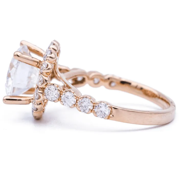 Fire Brilliance Rings 95mm Round Center 14K Rose Gold Halo Ring