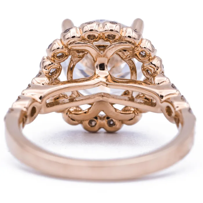 Fire Brilliance Rings 95mm Round Center 14K Rose Gold Halo Ring