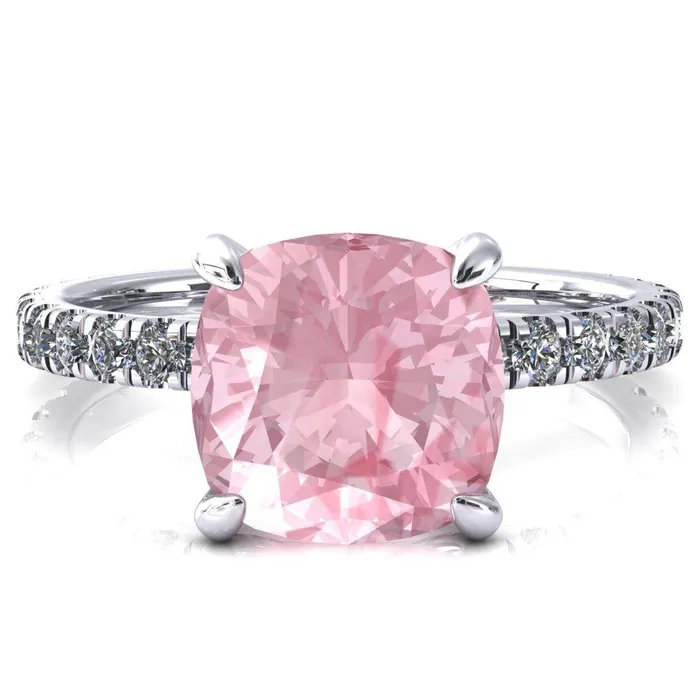 Fire Brilliance Rings Alessi Cushion Pink Sapphire 4 Claw Prong 34 Micro Pave Engagement Ring Fire Brilliance Rings Alessi Cushion Pink Sapphire 4 Claw Prong 34 Micro Pave Engagement Ring
