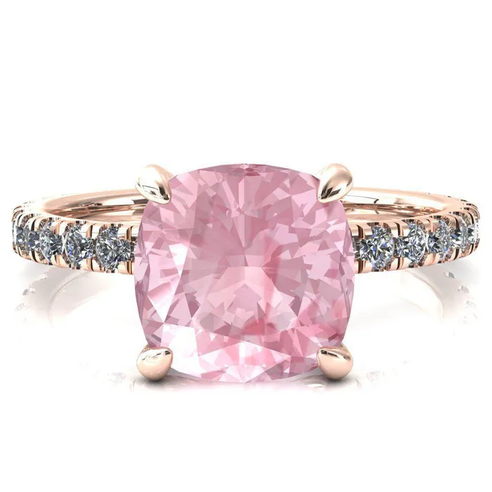 Fire Brilliance Rings Alessi Cushion Pink Sapphire 4 Claw Prong 34 Micro Pave Engagement Ring
