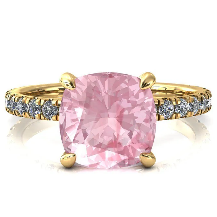 Fire Brilliance Rings Alessi Cushion Pink Sapphire 4 Claw Prong 34 Micro Pave Engagement Ring