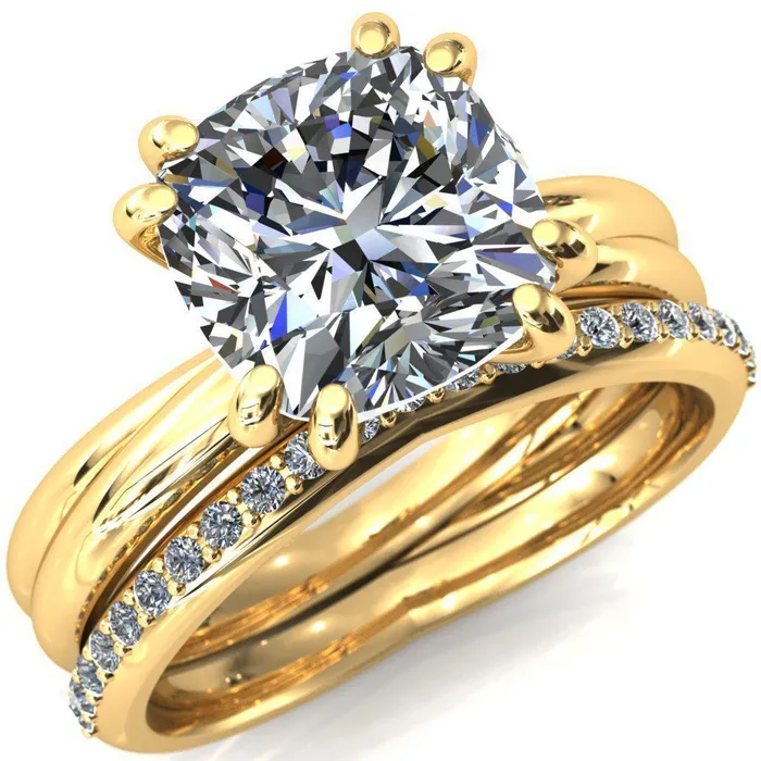 Fire Brilliance Rings Alyona Cushion Shaped Interwoven Band 4 Double Prong Ring Fire Brilliance Rings Alyona Cushion Shaped Interwoven Band 4 Double Prong Ring