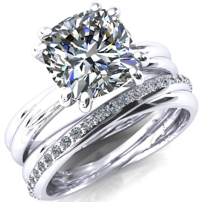 Fire Brilliance Rings Alyona Cushion Shaped Interwoven Band 4 Double Prong Ring