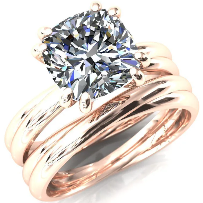 Fire Brilliance Rings Alyona Cushion Shaped Interwoven Band 4 Double Prong Ring