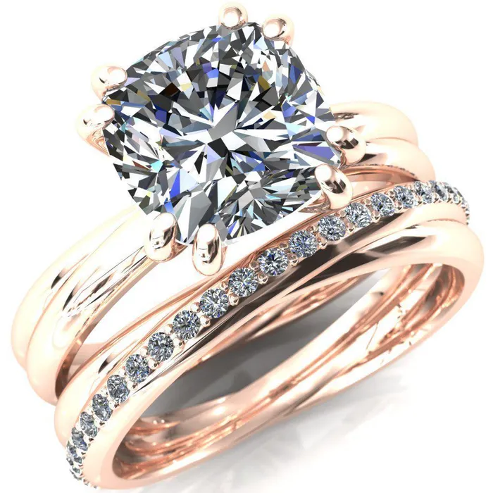 Fire Brilliance Rings Alyona Cushion Shaped Interwoven Band 4 Double Prong Ring