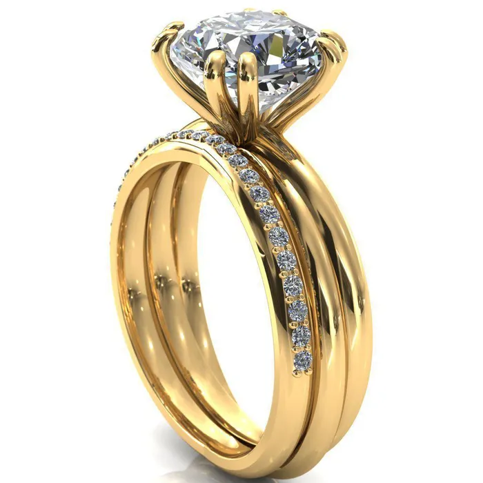 Fire Brilliance Rings Alyona Cushion Shaped Interwoven Band 4 Double Prong Ring