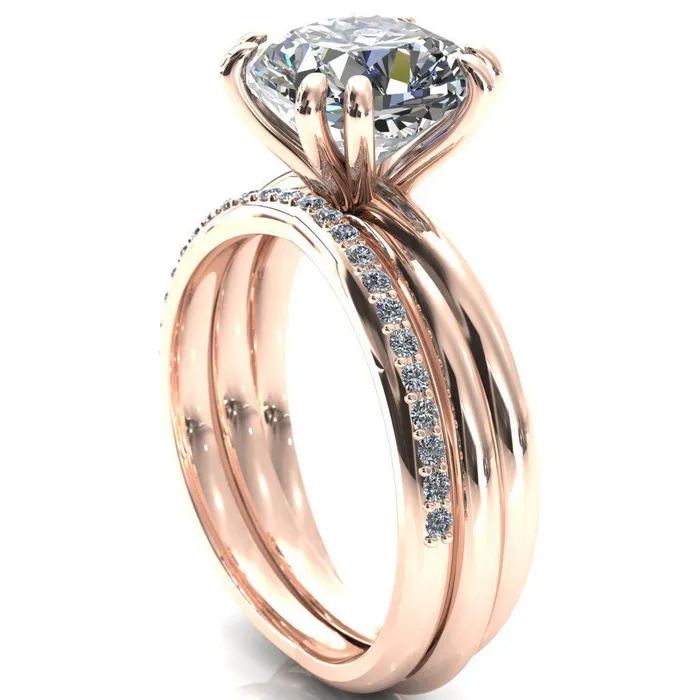 Fire Brilliance Rings Alyona Cushion Shaped Interwoven Band 4 Double Prong Ring