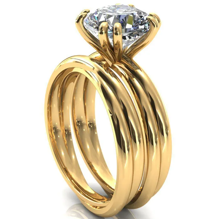 Fire Brilliance Rings Alyona Cushion Shaped Interwoven Band 4 Double Prong Ring