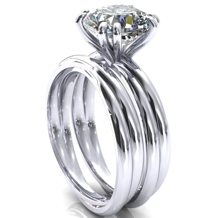 Fire Brilliance Rings Alyona Cushion Shaped Interwoven Band 4 Double Prong Ring