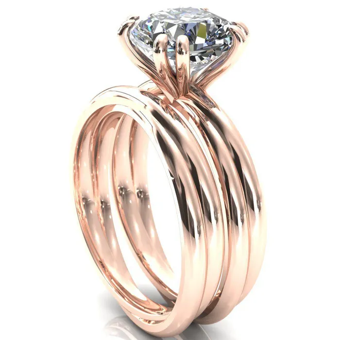 Fire Brilliance Rings Alyona Cushion Shaped Interwoven Band 4 Double Prong Ring