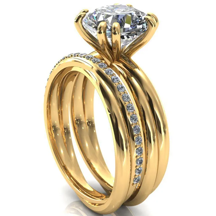 Fire Brilliance Rings Alyona Cushion Shaped Interwoven Band 4 Double Prong Ring