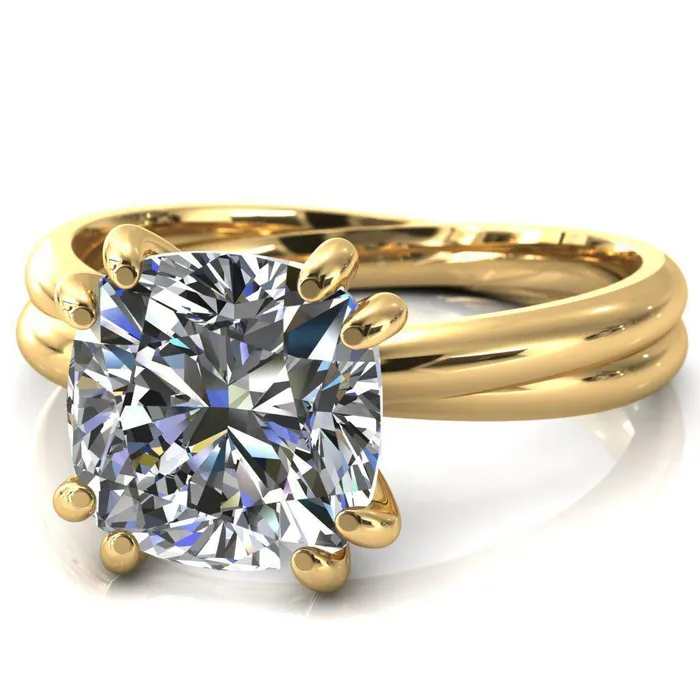 Fire Brilliance Rings Alyona Cushion Shaped Interwoven Band 4 Double Prong Ring