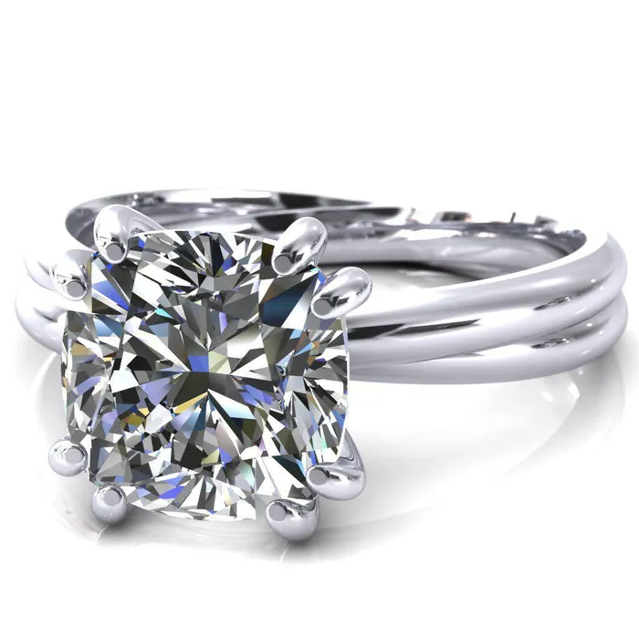 Fire Brilliance Rings Alyona Cushion Shaped Interwoven Band 4 Double Prong Ring