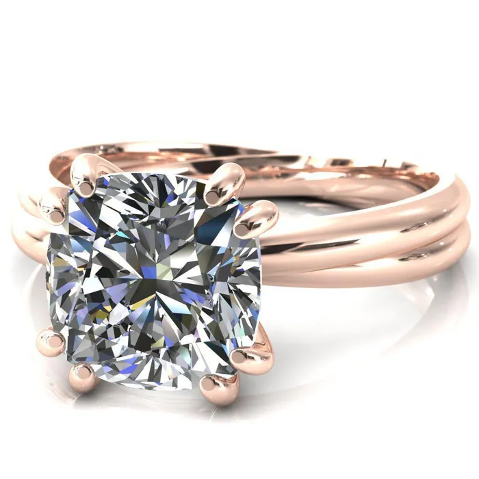 Fire Brilliance Rings Alyona Cushion Shaped Interwoven Band 4 Double Prong Ring