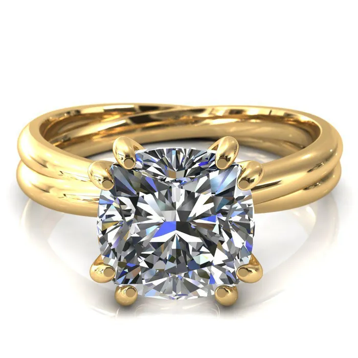 Fire Brilliance Rings Alyona Cushion Shaped Interwoven Band 4 Double Prong Ring